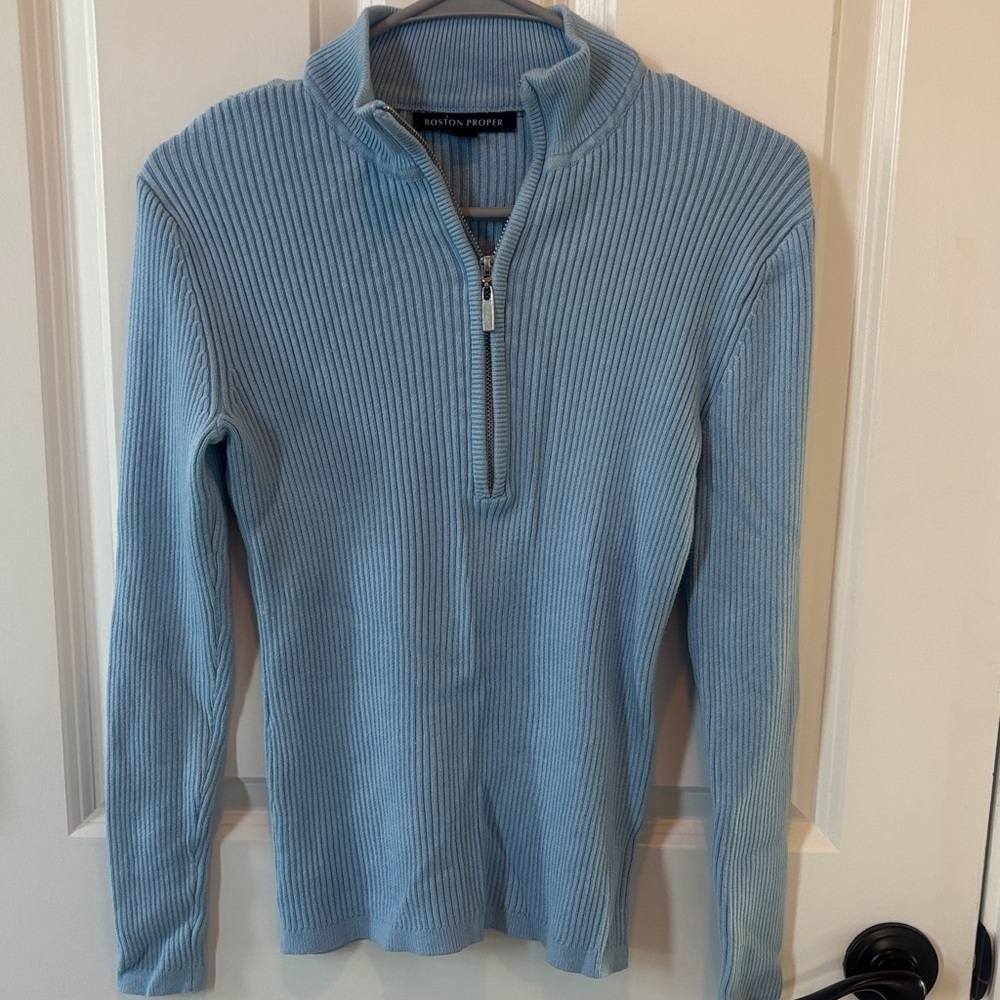 Boston Proper Sky Blue Women’s Zip-Up Sweater